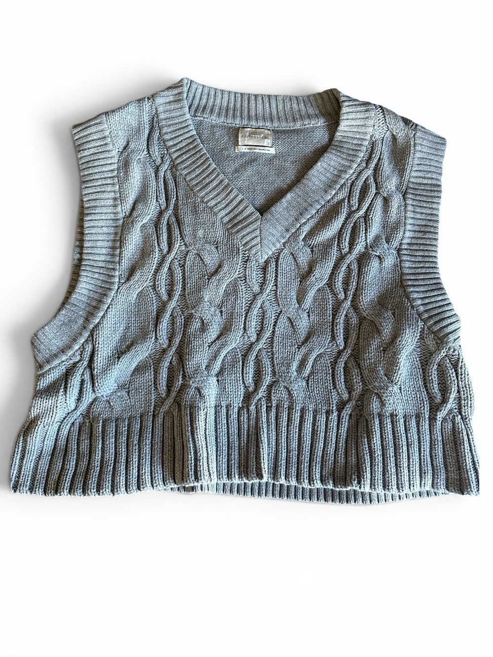 Urban Outfitters Cable Knit V-Neck Sweater Vest in Light Grey